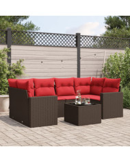 Salon de jardin avec coussins 7 pcs marron résine tressée | Mobilier & Déco
