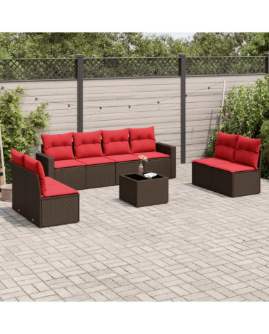 Salon de jardin avec coussins 9 pcs marron résine tressée | Mobilier & Déco