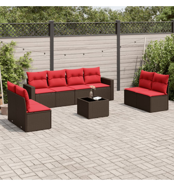 Salon de jardin avec coussins 9 pcs marron résine tressée | Mobilier & Déco