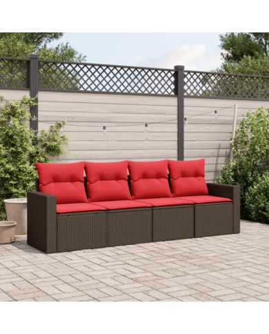 Salon de jardin 4 pcs avec coussins marron résine tressée | Mobilier & Déco