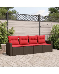 Salon de jardin 4 pcs avec coussins marron résine tressée | Mobilier & Déco