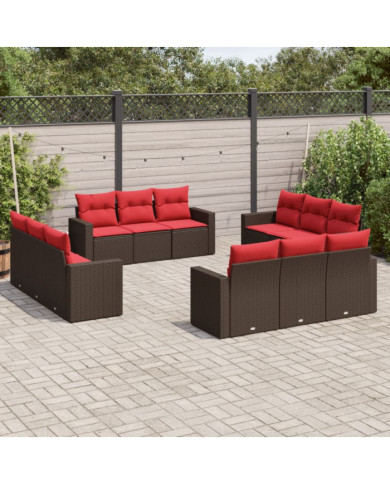 Salon de jardin avec coussins 12 pcs marron résine tressée | Mobilier & Déco