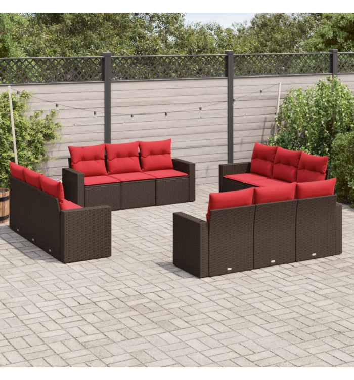 Salon de jardin avec coussins 12 pcs marron résine tressée | Mobilier & Déco