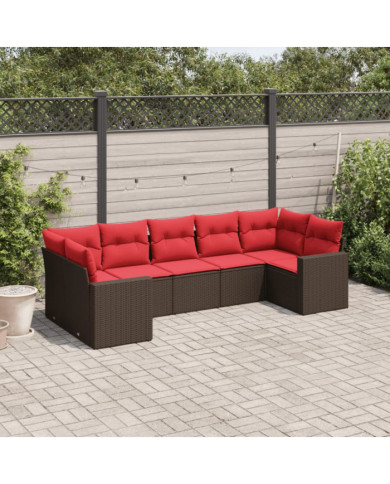 Salon de jardin avec coussins 7 pcs marron résine tressée | Mobilier & Déco