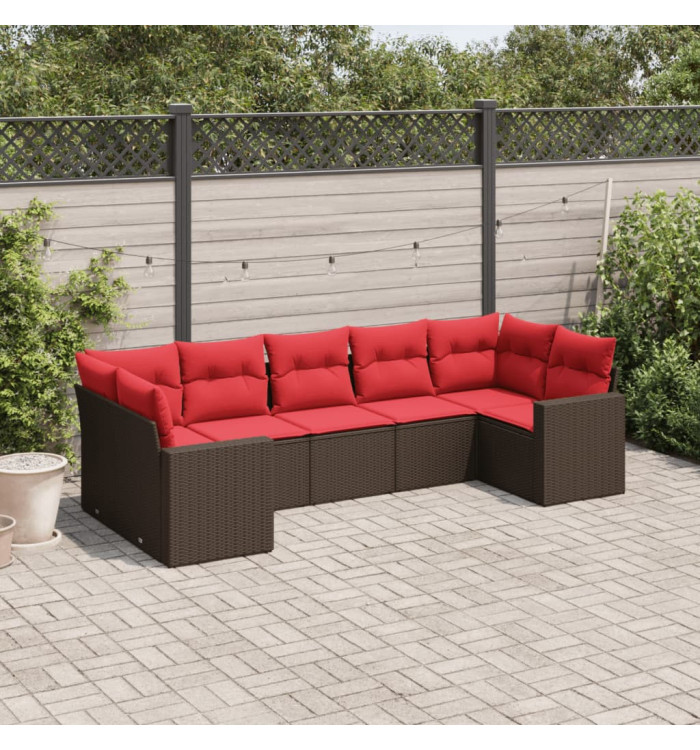 Salon de jardin avec coussins 7 pcs marron résine tressée | Mobilier & Déco