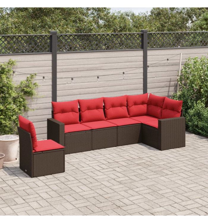 Salon de jardin 6 pcs avec coussins marron résine tressée | Mobilier & Déco