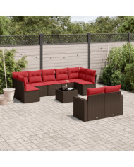Salon de jardin 10 pcs avec coussins marron résine tressée | Mobilier & Déco
