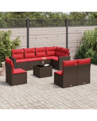Salon de jardin avec coussins 9 pcs marron résine tressée | Mobilier & Déco
