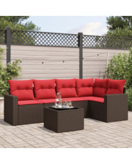 Salon de jardin 6 pcs avec coussins marron résine tressée | Mobilier & Déco