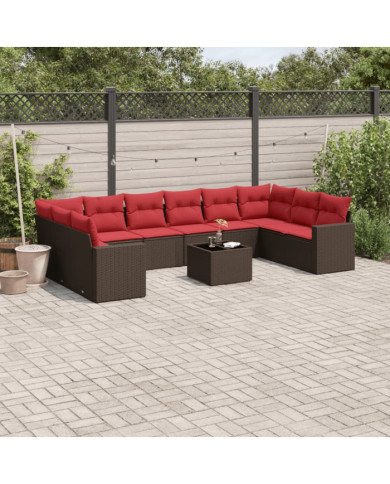 Salon de jardin et coussins 11 pcs marron résine tressée | Mobilier & Déco