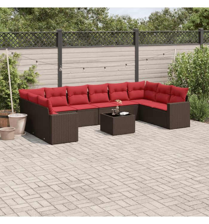 Salon de jardin et coussins 11 pcs marron résine tressée | Mobilier & Déco
