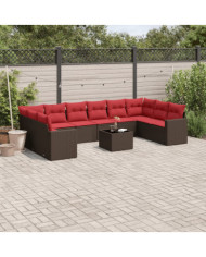 Salon de jardin et coussins 11 pcs marron résine tressée | Mobilier & Déco