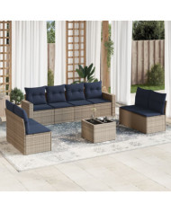 Salon de jardin 9 pcs avec coussins gris résine tressée | Mobilier & Déco