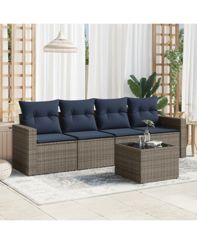 Salon de jardin 5 pcs avec coussins gris résine tressée | Mobilier & Déco