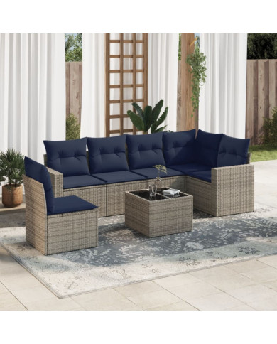 Salon de jardin 7 pcs avec coussins gris résine tressée | Mobilier & Déco