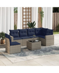 Salon de jardin 7 pcs avec coussins gris résine tressée | Mobilier & Déco