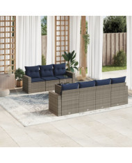 Salon de jardin 8 pcs avec coussins gris résine tressée | Mobilier & Déco