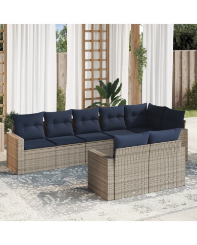 Salon de jardin 8 pcs avec coussins gris résine tressée | Mobilier & Déco
