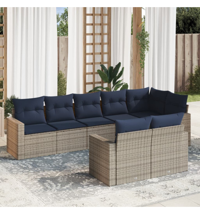 Salon de jardin 8 pcs avec coussins gris résine tressée | Mobilier & Déco