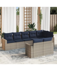 Salon de jardin 8 pcs avec coussins gris résine tressée | Mobilier & Déco