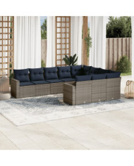 Salon de jardin 10 pcs avec coussins gris résine tressée | Mobilier & Déco