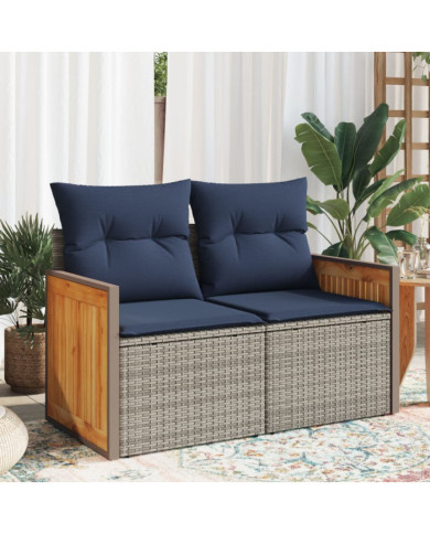 Canapé de jardin 2 places avec coussins gris résine tressée | Mobilier & Déco