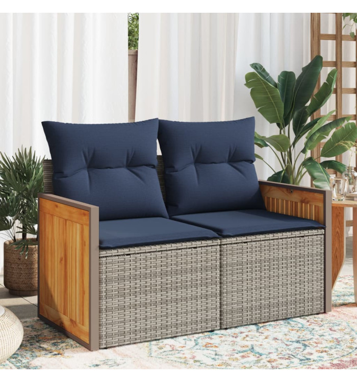 Canapé de jardin 2 places avec coussins gris résine tressée | Mobilier & Déco