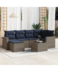 Salon de jardin 7 pcs avec coussins gris résine tressée | Mobilier & Déco
