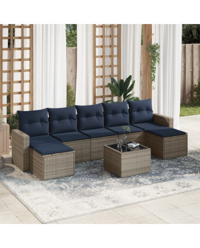 Salon de jardin 8 pcs avec coussins gris résine tressée | Mobilier & Déco