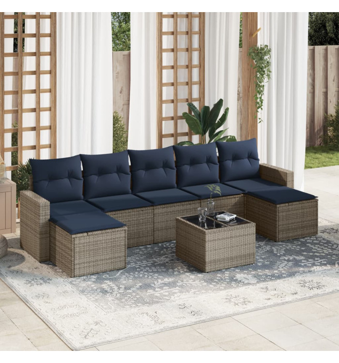 Salon de jardin 8 pcs avec coussins gris résine tressée | Mobilier & Déco