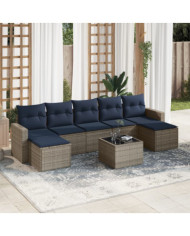 Salon de jardin 8 pcs avec coussins gris résine tressée | Mobilier & Déco