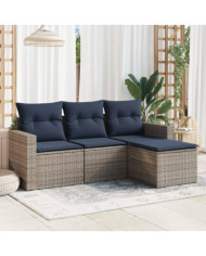 Salon de jardin 4 pcs avec coussins gris résine tressée | Mobilier & Déco