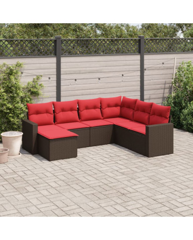 Salon de jardin avec coussins 7 pcs marron résine tressée | Mobilier & Déco
