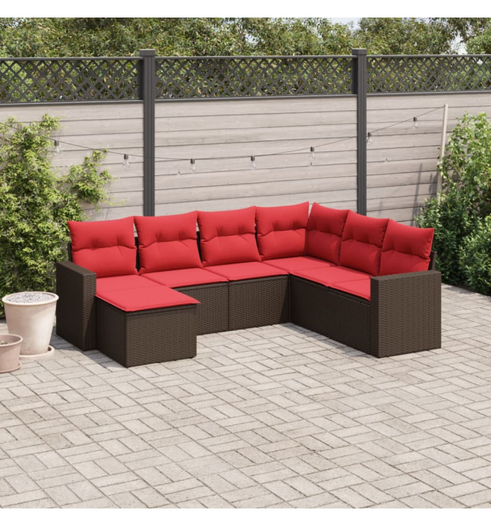 Salon de jardin avec coussins 7 pcs marron résine tressée | Mobilier & Déco