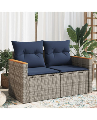 Canapé de jardin 2 places avec coussins gris résine tressée | Mobilier & Déco