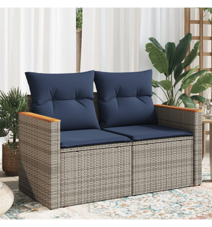 Canapé de jardin 2 places avec coussins gris résine tressée | Mobilier & Déco