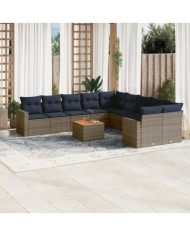 Salon de jardin 11 pcs avec coussins gris résine tressée | Mobilier & Déco