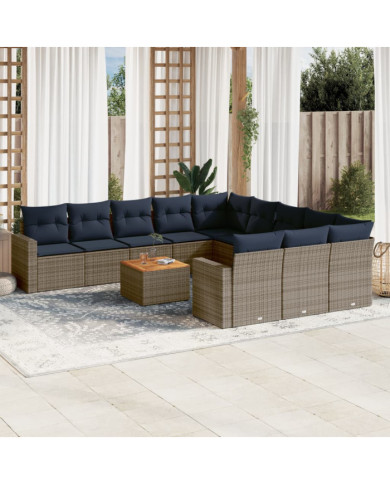 Salon de jardin avec coussins 12 pcs gris résine tressée | Mobilier & Déco