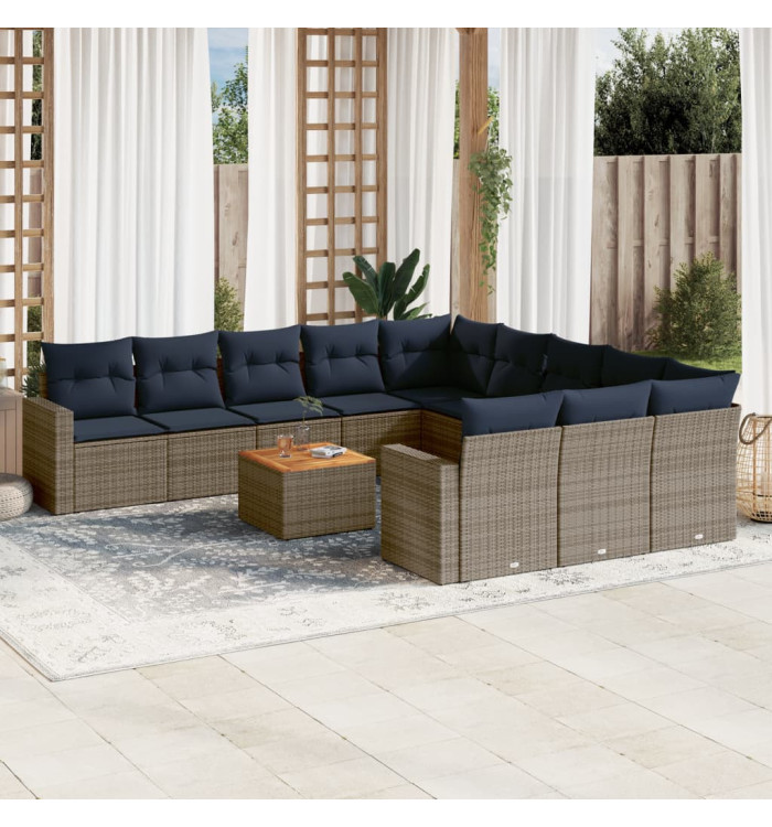 Salon de jardin avec coussins 12 pcs gris résine tressée | Mobilier & Déco
