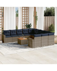 Salon de jardin avec coussins 12 pcs gris résine tressée | Mobilier & Déco