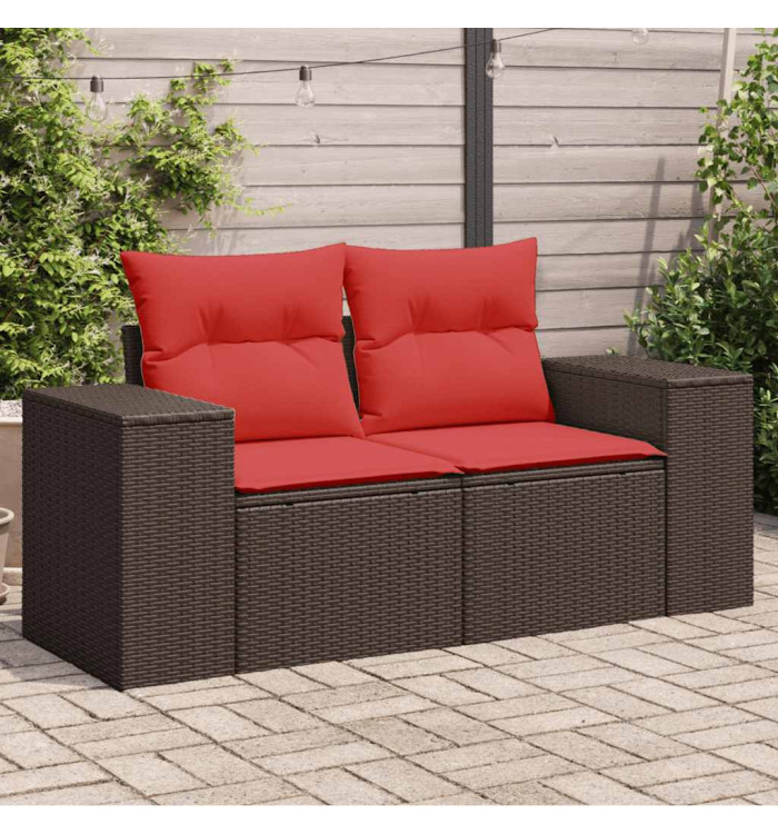 Canapé de jardin avec coussins 2 places marron résine tressée | Mobilier & Déco