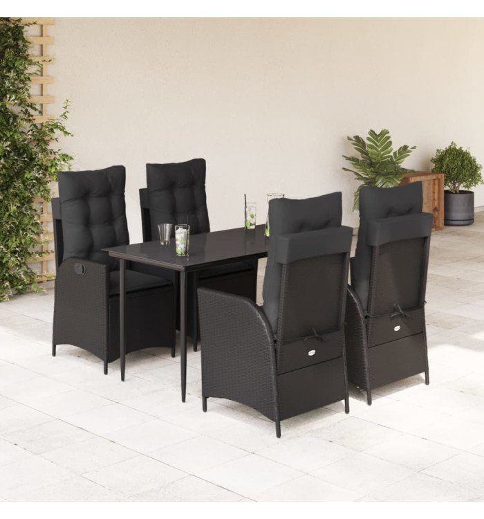 Ensemble à manger de jardin coussins 5pcs Noir Résine tressée | Mobilier & Déco