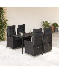 Ensemble à manger de jardin coussins 5pcs Noir Résine tressée | Mobilier & Déco