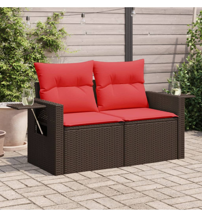Canapé de jardin avec coussins 2 places marron résine tressée | Mobilier & Déco