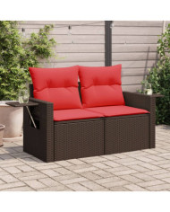 Canapé de jardin avec coussins 2 places marron résine tressée | Mobilier & Déco