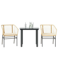 Ensemble à manger jardin coussins 3pcs marron poly rotin verre | Mobilier & Déco