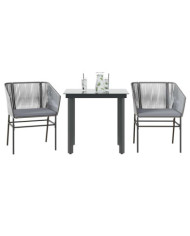 Ensemble à manger jardin coussins 3 pcs gris poly rotin verre | Mobilier & Déco
