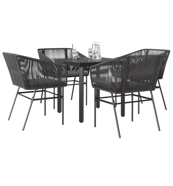 Ensemble à manger de jardin et coussins 5 pcs noir rotin verre | Mobilier & Déco