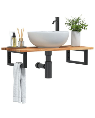 Étagère de vasque murale acier et bois massif d'acacia | Mobilier & Déco