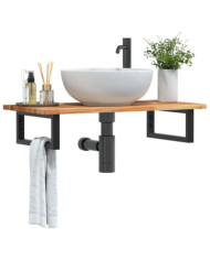 Étagère de vasque murale acier et bois massif d'acacia | Mobilier & Déco